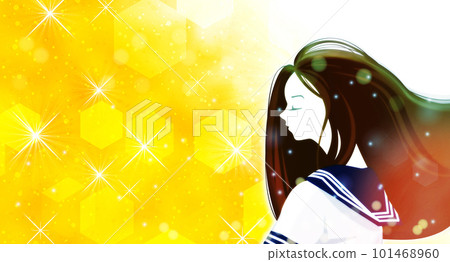 頭髮隨風飄揚的水手服少女 101468960