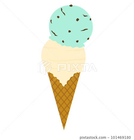Chocolate mint and vanilla flavored sugar cone ice cream Chocolate mint and vanilla flavored sugar cone ice cream 101469180