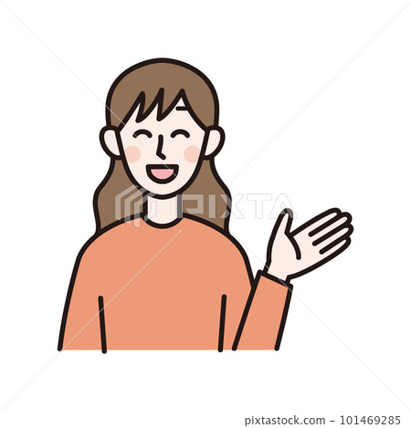Illustration of a young woman guiding with a smile Illustration of a young woman guiding with a smile 101469285