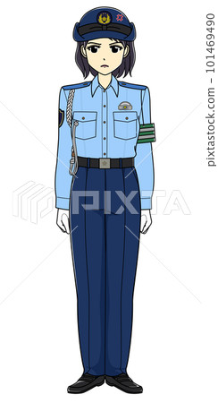 A female police officer in summer clothes with an angry expression (whole body) 101469490