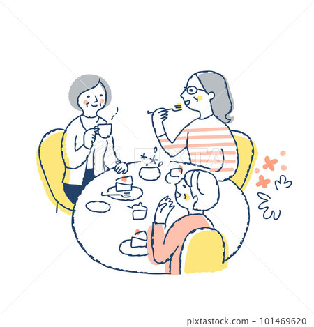 三個女人圍著桌子喝茶 101469620