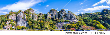 Magnificent Yabakei with the blue sky in the background (panorama shot) (Autumn leaves) ``Hon-Yabakei-cho, Nakatsu City, Oita Prefecture'' Magnificent Yabakei with the blue sky in the background (panorama shot) (Autumn leaves) ``Hon-Yabakei-cho, Nakatsu City, Oita Prefecture'' 101470078