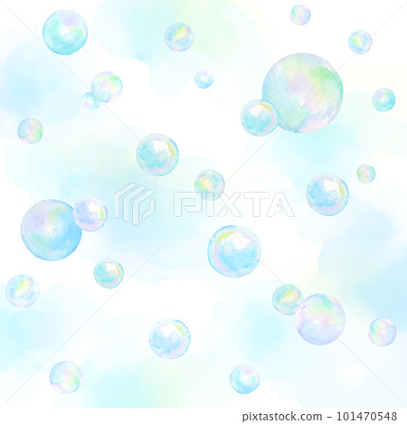 夢幻般的風景與水彩肥皂泡漂浮。具有透明背景的插圖。 101470548