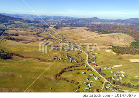 Panoramic aerial view of the mountain highway and village 101470679
