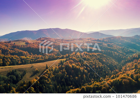 Mountains ridge at sunset light. Beautiful nature landscape 101470686