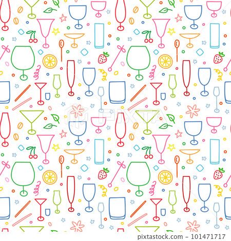 Cocktail glasses outline seamless pattern in various colours, sizes, and styles. Cocktail glasses outline seamless pattern in various colours, sizes, and styles. 101471717