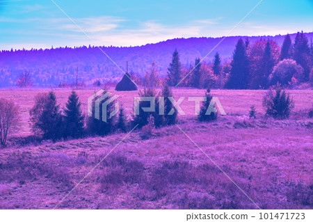 View of the mountains and valley in autumn 101471723