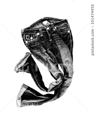 Beautiful casual jeans pants and clothes isolated on white background 101474458