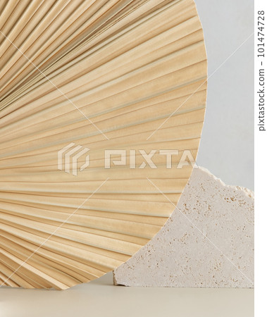 Dry beige palm and Tavertine stones close up, texture for mockup 101474728
