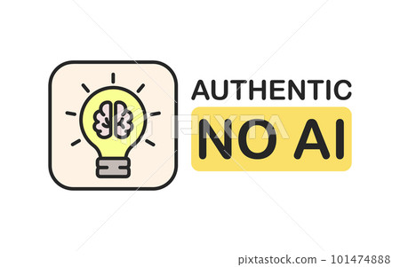 No AI influence icon on white background. Non artificial intelligence content label. Pro human stamp or badge. 101474888