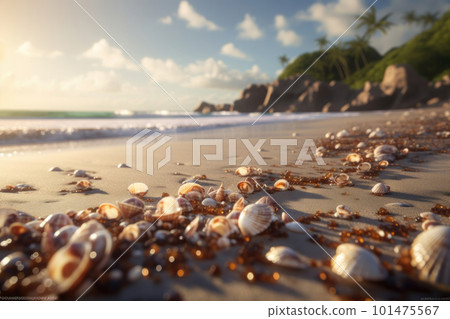 The natural beauty of seashells on a beach creates an ideal scenery for beachcombing and exploration. The tropical weather and beauty of nature make for a perfect vacation spot. AI Generative. The natural beauty of seashells on a beach creates an ideal scenery for beachcombing and exploration. The tropical weather and beauty of nature make for a perfect vacation spot. AI Generative. 101475567