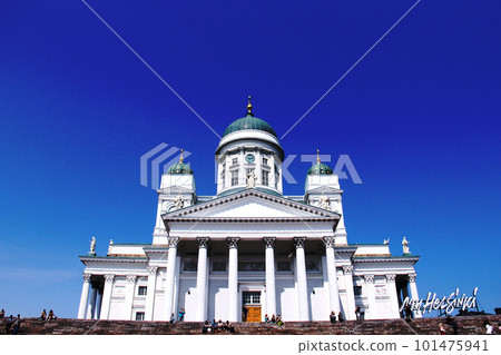 European travel image of Finnish capital Helsinki cathedral and sunny blue sky 101475941
