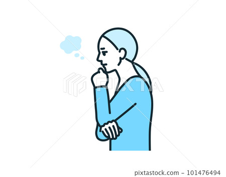 I put my hand on my chin and thought. Illustration material of a woman who feels sick. I put my hand on my chin and thought. Illustration material of a woman who feels sick. 101476494