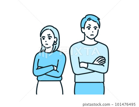 A man and a woman who fold their arms. Illustration material of a couple quarreling. A man and a woman who fold their arms. Illustration material of a couple quarreling. 101476495