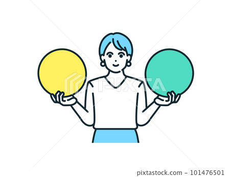 A woman with two options. Illustration material of a cute business person. 101476501