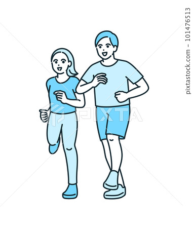 夫婦為健康慢跑。鍛煉身體的男人和女人的插圖素材。 101476513