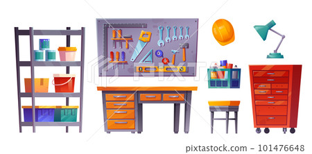 Workshop room interior in garage, tool storage Workshop room interior in garage, tool storage 101476648