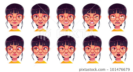 Girl face avatar with different emotion expression 101476679
