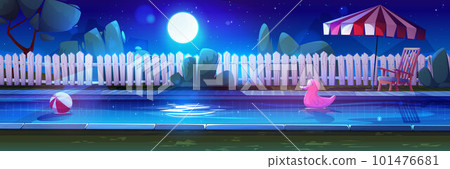 Night house backyard with swimming pool in summer 101476681