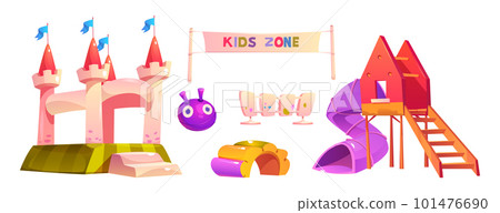 Kids playground park with ball and children slide Kids playground park with ball and children slide 101476690
