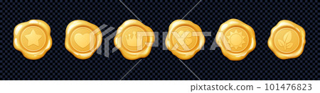 Realistic set of yellow wax stamps Realistic set of yellow wax stamps 101476823