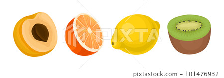 Ripe and Fresh Fruits Isolated on White Background Vector Set 101476932