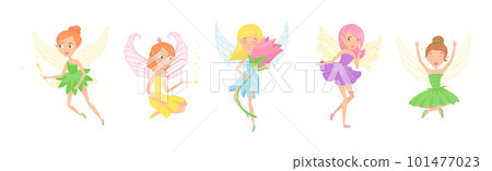 Little Fairy or Pixie with Wings with Magic Wand Vector Illustration Set Little Fairy or Pixie with Wings with Magic Wand Vector Illustration Set 101477023