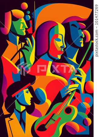 Illustration of abstract musician play music on big concert Created with Generative AI technology. Illustration of abstract musician play music on big concert Created with Generative AI technology. 101477269