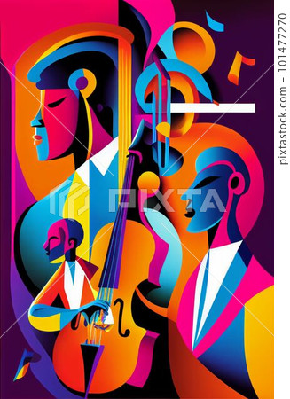 Illustration of abstract musician play music on big concert Created with Generative AI technology. Illustration of abstract musician play music on big concert Created with Generative AI technology. 101477270