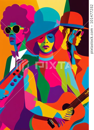 Illustration of abstract musician play music on big concert Created with Generative AI technology. Illustration of abstract musician play music on big concert Created with Generative AI technology. 101477282