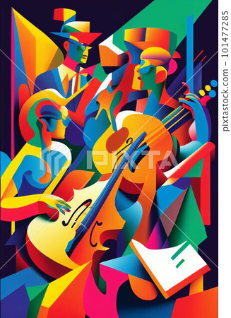 Illustration of abstract musician play music on big concert Created with Generative AI technology. Illustration of abstract musician play music on big concert Created with Generative AI technology. 101477285