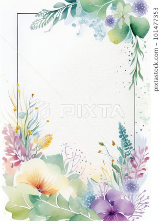 Postcard of water color flora and flower with copy space Created with Generative AI technology. 101477353