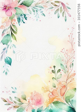 Postcard of water color flora and flower with copy space Created with Generative AI technology. 101477356