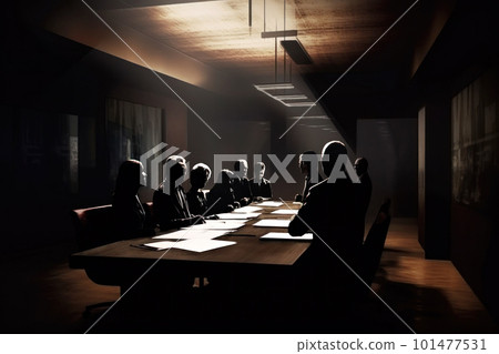 Silhouettes of people discussing in a conference room 101477531