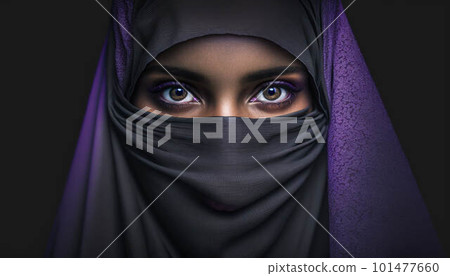 Muslim woman dressed in niqab created with generative AI technology 101477660