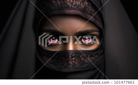 Muslim woman dressed in niqab created with generative AI technology 101477661