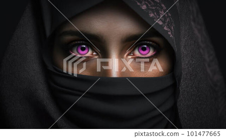 Muslim woman dressed in niqab created with generative AI technology Muslim woman dressed in niqab created with generative AI technology 101477665