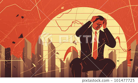 Businessman panics over falling stock market quotes, inflation and business failure created with generative AI technology 101477725