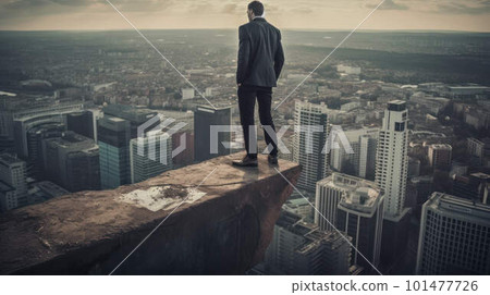 The businessman stands on the edge of the roof and looks at the city, the concept of success in business created with generative AI technology 101477726