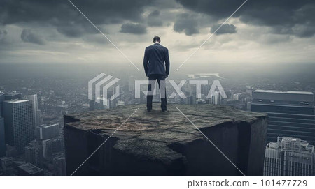The businessman stands on the edge of the roof and looks at the city, the concept of success in business created with generative AI technology The businessman stands on the edge of the roof and looks at the city, the concept of success in business created with generative AI technology 101477729