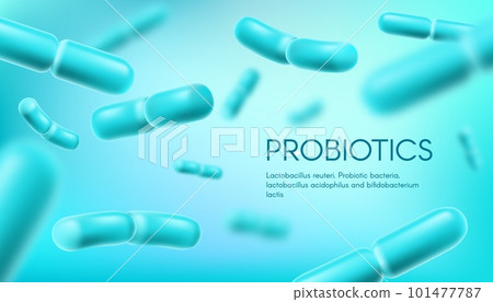 Probiotic bacteria, lactobacillus acidophilus and bifidobacterium, vector background. Probiotic bacteria prebiotics, healthy microorganism bacterium for gut health and digestion with bifidobacterium 101477787
