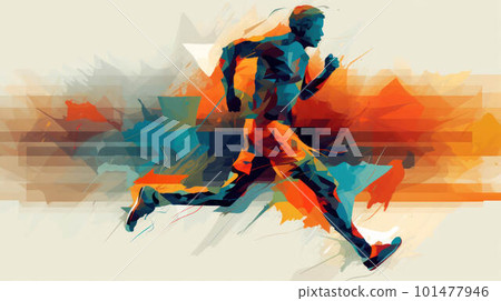 Abstract watercolor-style runner created with generative AI technology Abstract watercolor-style runner created with generative AI technology 101477946