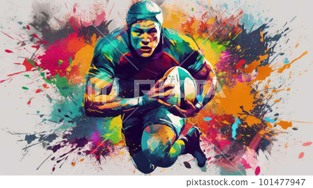 Abstract watercolor-style rugby player created with generative AI technology 101477947