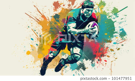 Abstract watercolor-style rugby player created with generative AI technology Abstract watercolor-style rugby player created with generative AI technology 101477951