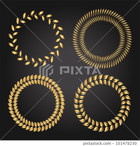 Golden Award wreath. Round Laurel wreath. Circle floral frame. Golden Award wreath. Round Laurel wreath. Circle floral frame. 101478230