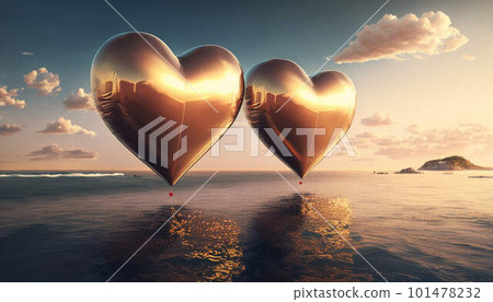 Heart-shaped balloons over the sea created with generative AI technology Heart-shaped balloons over the sea created with generative AI technology 101478232