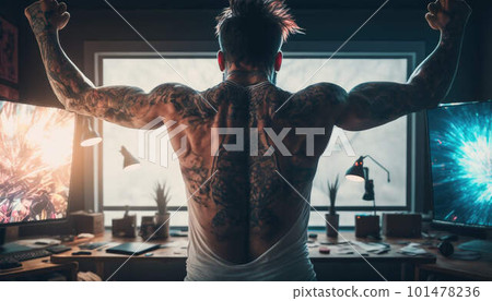 Gamer celebrates winning created with generative AI technology Gamer celebrates winning created with generative AI technology 101478236