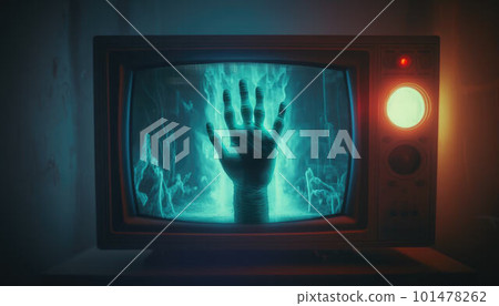 Horror movie in an old TV set created with generative AI technology Horror movie in an old TV set created with generative AI technology 101478262
