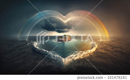 Heart shaped rainbow over the sea created with generative AI technology Heart shaped rainbow over the sea created with generative AI technology 101478281