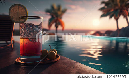 Cocktail on the edge of the pool overlooking the sea, holiday concept created with generative AI technology Cocktail on the edge of the pool overlooking the sea, holiday concept created with generative AI technology 101478295